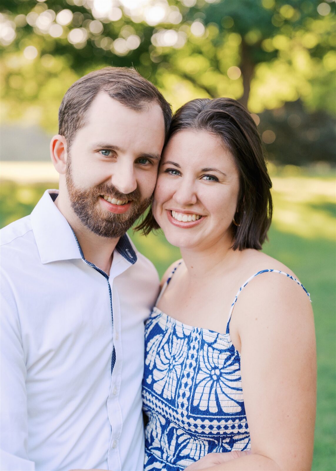 Close-up of Katie and Sam’s faces touching during their anniversary photo session at Ayr Mount in Hillsborough NC, capturing a tender and romantic moment.