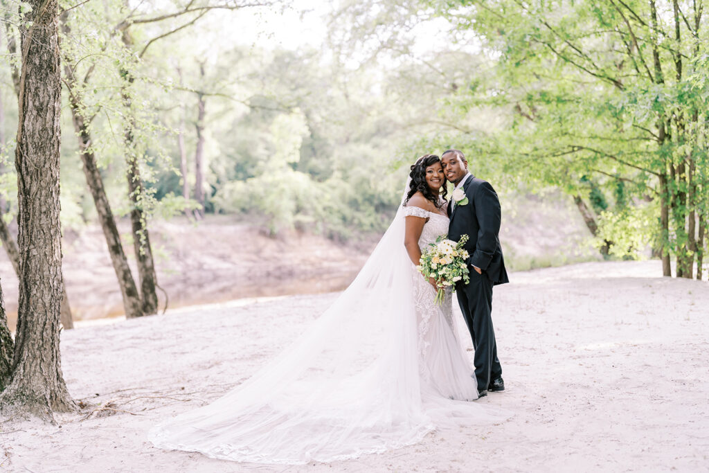 omantic wedding portraits at River Landing with soft afternoon light
Title: Soft Light Wedding Portraits NC