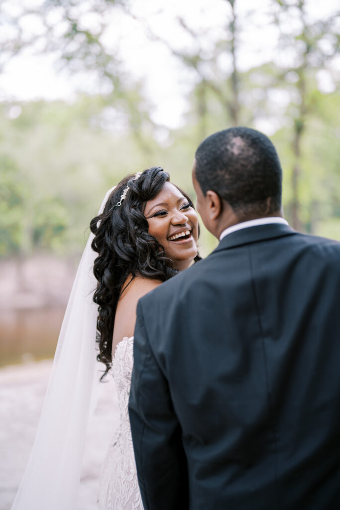 Bride and groom portraits at River Landing in North Carolina during spring