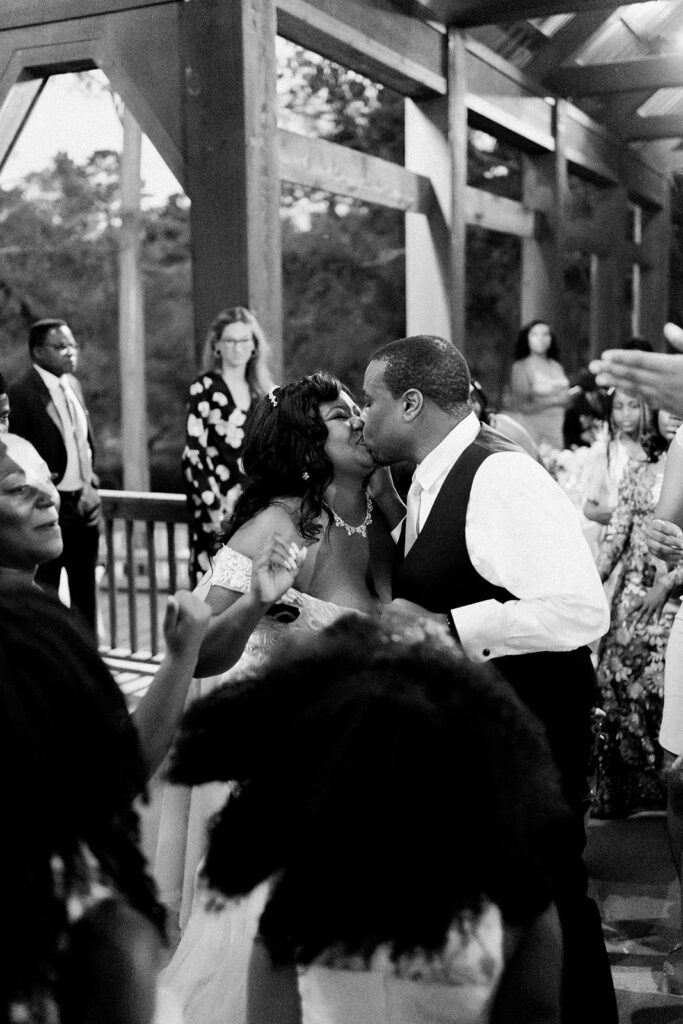 Wedding reception inside The River Lodge at River Landing with family and friends