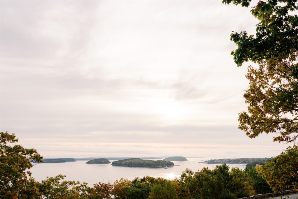 Sweeping view of the islands off the Maine coast from Cadillac Mountain in Acadia
