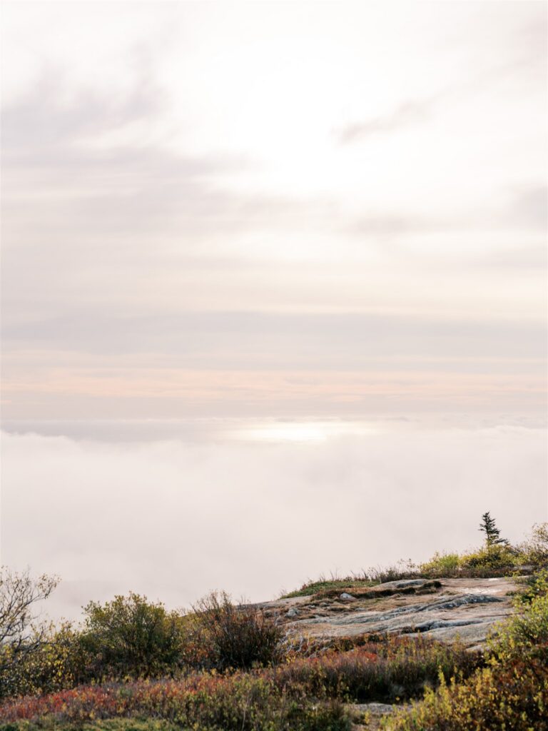 Moody cloud coverage rolling over Cadillac Mountain in Acadia National Park
