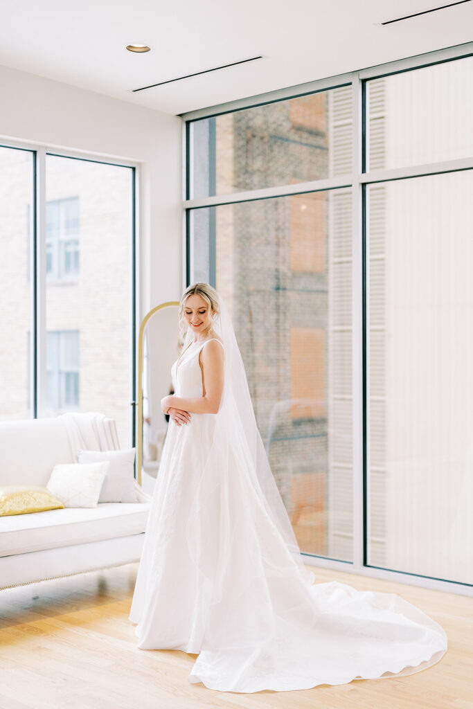 Bridal portrait in natural light at The Glass Box inside Stockroom 230